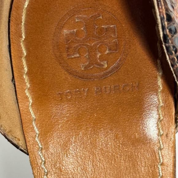 Tory Burch Brown Leather and Python Platform Wedge Ankle Strap Sandals Size 8.5 - Picture 7 of 7